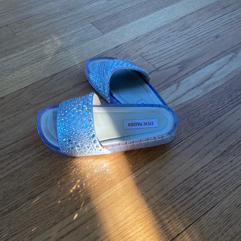 Steve Madden Size 6 Jewel Sparkly Slides Silver - image 1